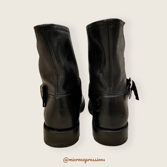 $388 Frye Natalie Engineer Black Leather  Short Moto Belted Casual Lug AnkleBoot - Picture 13 of 16